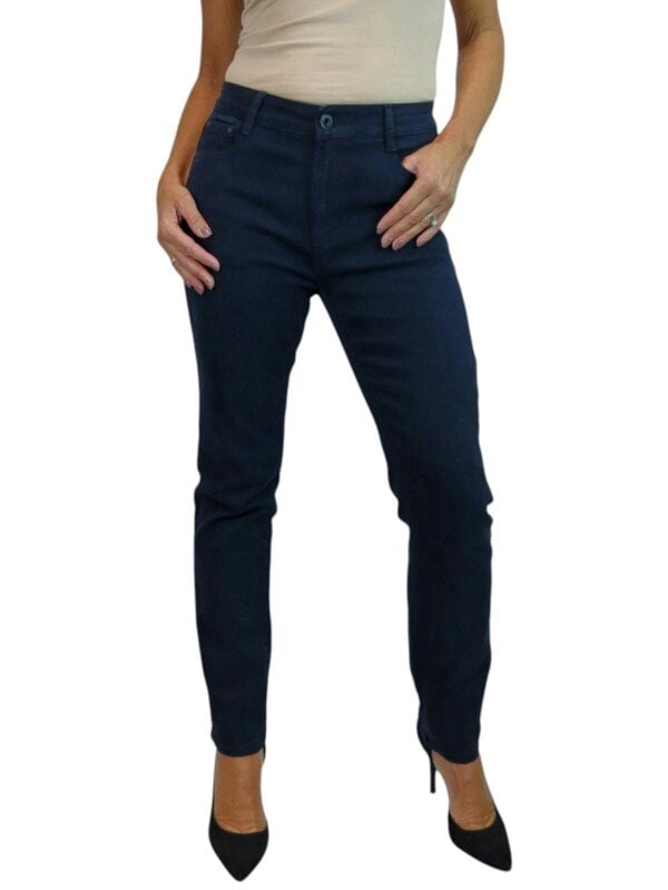 Paulo Due Women's High Waist Soft Stretch Slim Tapered Jeans - Navy Blue