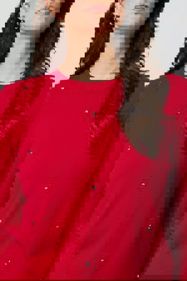 Red | Floral Gemstone Embellished Jumper
