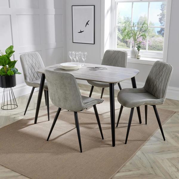 Core Products Aspen Dining Set - Grey-Oak Effect Rectangular Table & 4 Straight Stitch Fabric Chairs