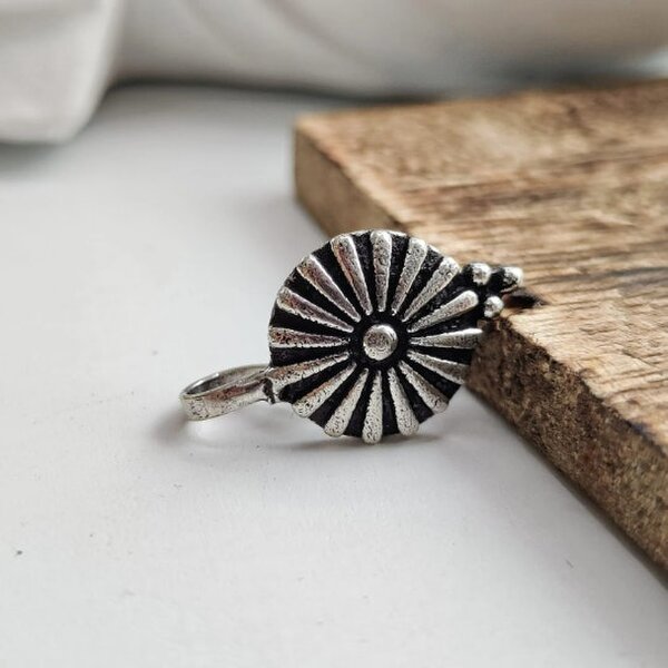 The Colourful Aura Round Simple Clip on Oxidised German Silver Non Pierced Nose Pin