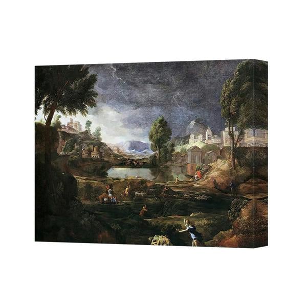 Benjamin Tate Design Classical Landscape Canvas Wall Art Painting River Village Stormy Sky