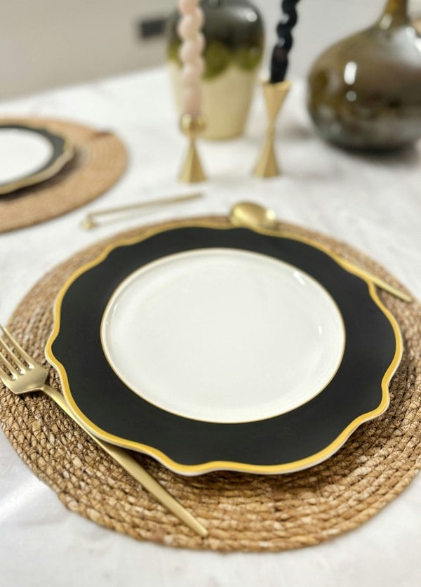 Rozi Jaswely Collection Porcelain Side Plates, Set of 6 (Black)