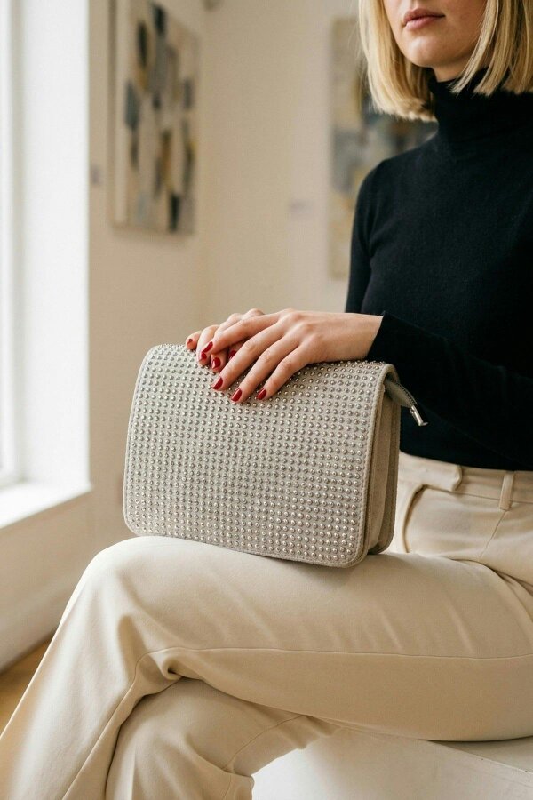 ikrush Pearl Diamante Flap Crossbody Bag