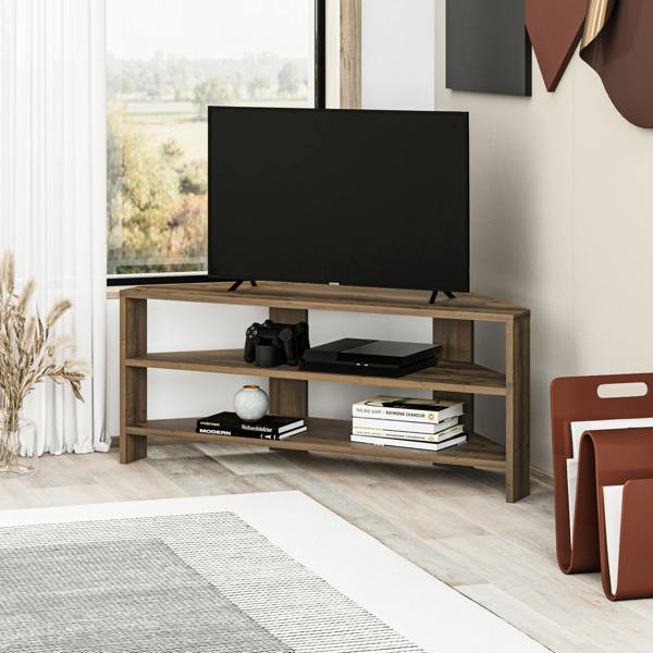 Decortie Thales Corner TV Stand for 32" TVs with Open Shelves & Soft Rounded Edge 110cm Modern Multimedia Console