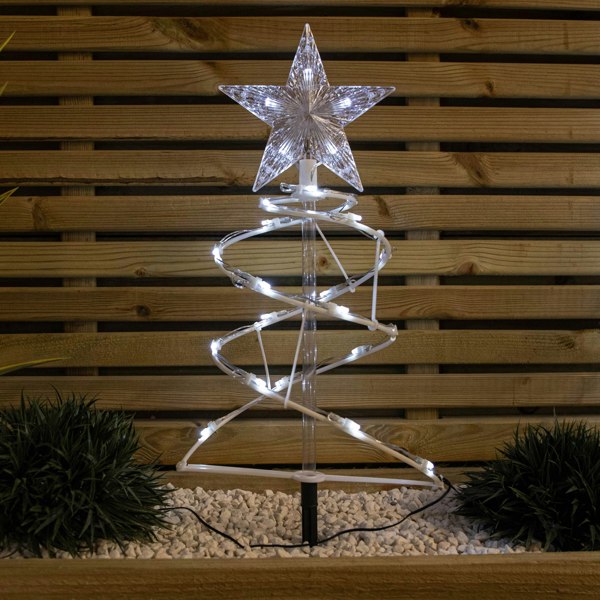 Samuel Alexander 45cm Set of 4 Light up White Spiral Christmas Tree Garden Path Lights with 100 White LEDs