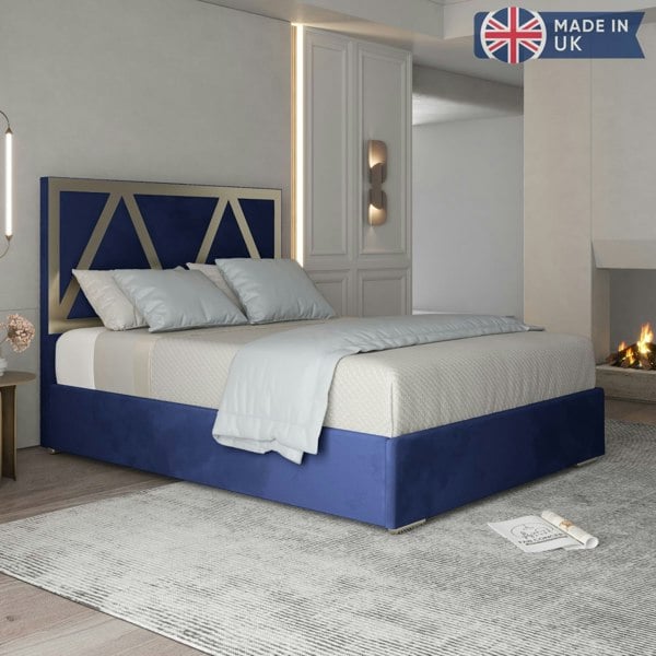 Casa Magna Alison Upholstered Soft Velvet Metal Bed Frame - Blue