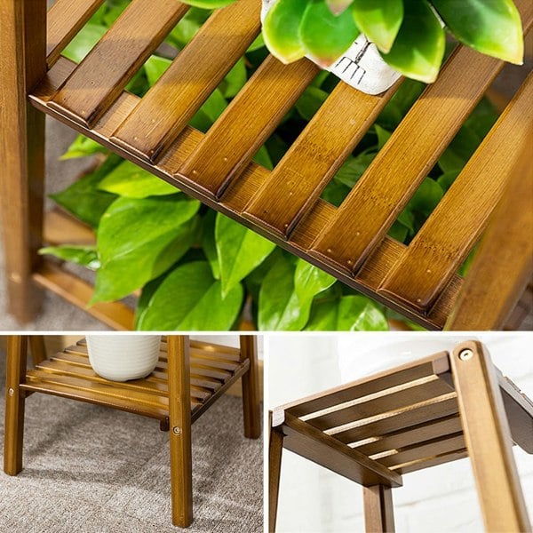 Living and Home Vintage Tiered Indoor Plant Stand Solid Wood Display Shelf