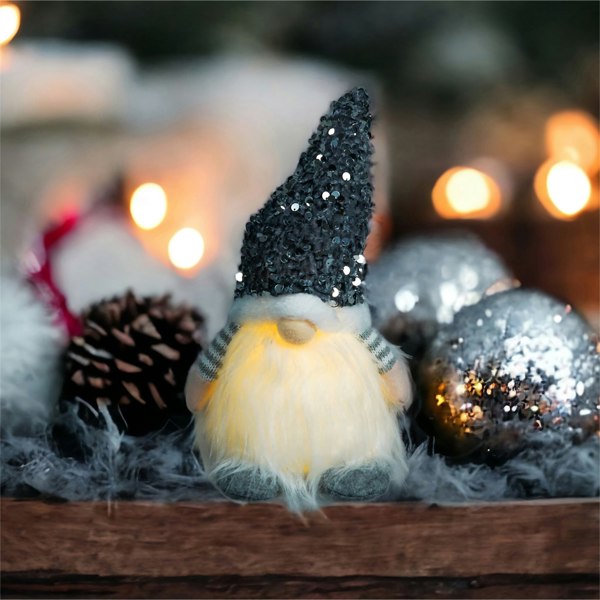Xmas Haus Sparkly light Up Festive Gonk, Silver
