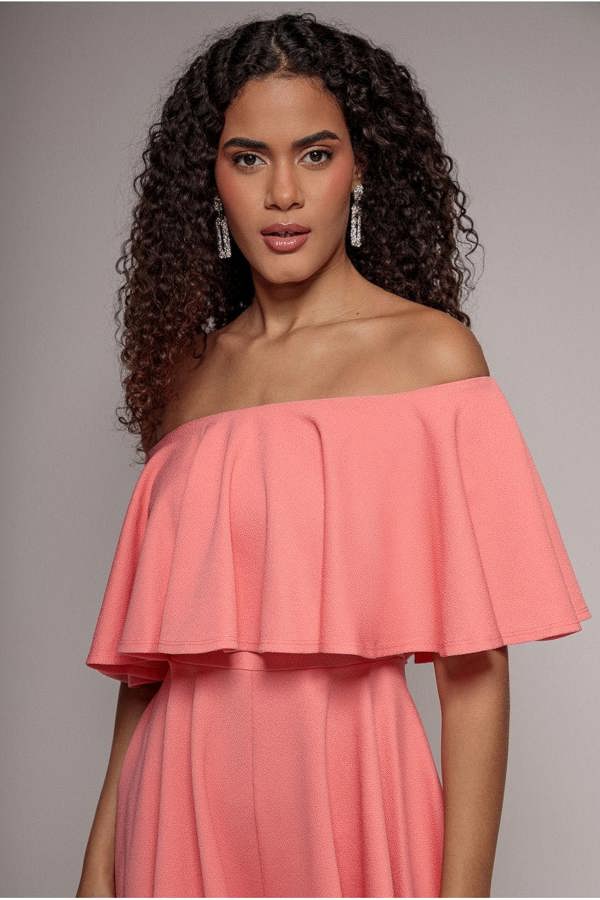 Off The Shoulder Frill Neck Skater Playsuit - Coral TR30B