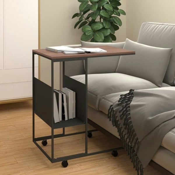 Berkfield Side Table with Wheels Black 55x36x63.5 cm Engineered Wood