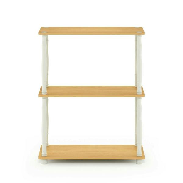 WALPLUS Minimalist Turn-N-Tube 3-Tier Compact Multipurpose Shelf Display Rack with Classic Tube, Beech/White for Home Office