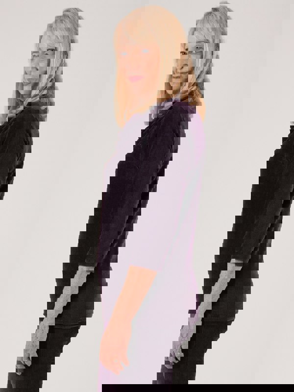 PennyPlain Ribbed Velour Cowl Neck Top- Blackcurrant