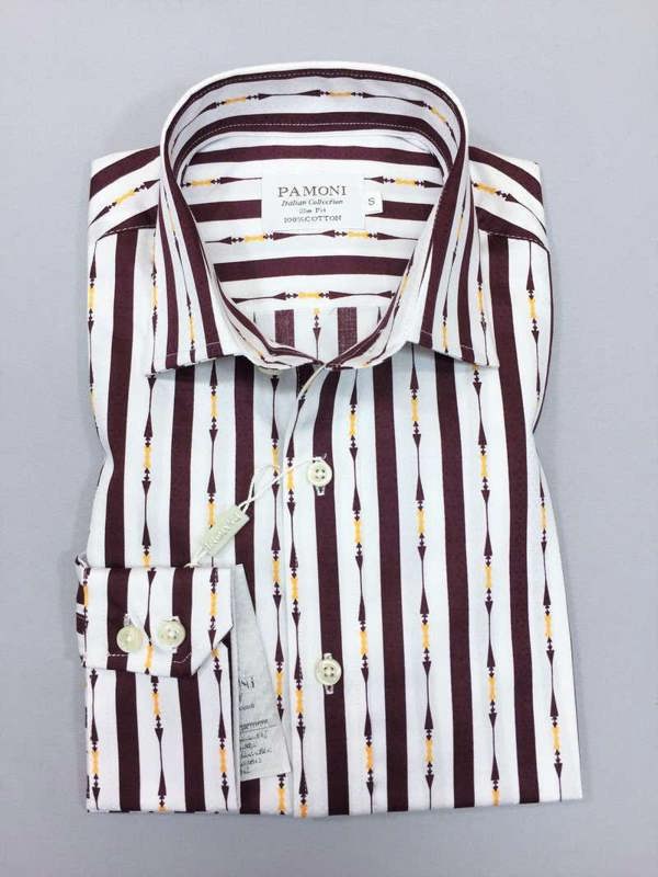 White Maroon Bold Stripe Slim Fit Shirt Men's Shirt