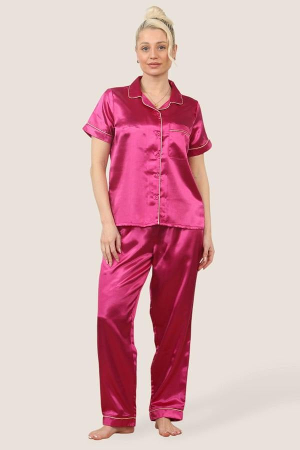 Luxe Satin Short Sleeve PJ Set – HOT PINK