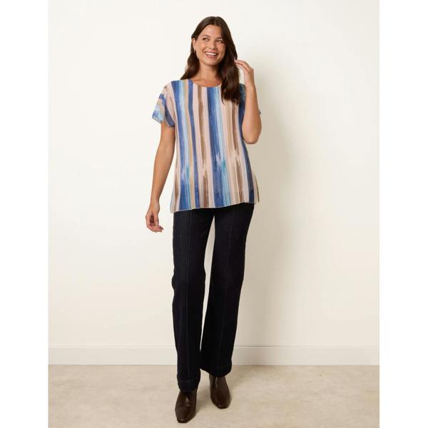 Blue Vanilla Short Sleeve Pleated Paint Top