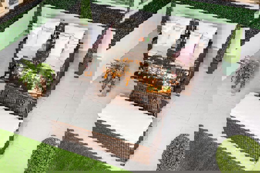 Giardino Havana 2 Seat Modular Sofa Rattan Garden Balcony Furniture Set Outdoor Drinks Cooler Table, Fire Pit Coffee Table & Bench