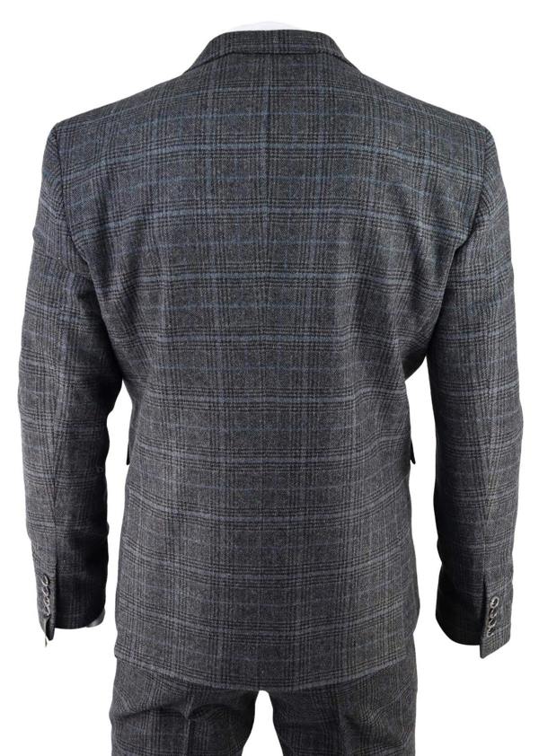 TruClothing Mens Grey Check 3 Piece Tweed Suit Peaky Blinders 1920s Gatsby Tailored Fit