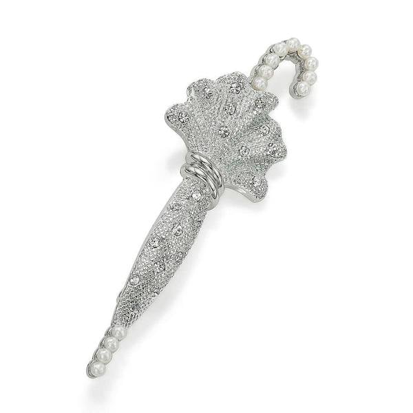 Pia Umbrella Brooch, Silver-Tone Crystal & Pearl Parasol Pin