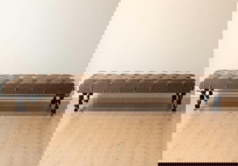 ISTOOLS Rectangular Sand Coloured Chesterfield Footstool – Luxury Velvet Ottoman UK