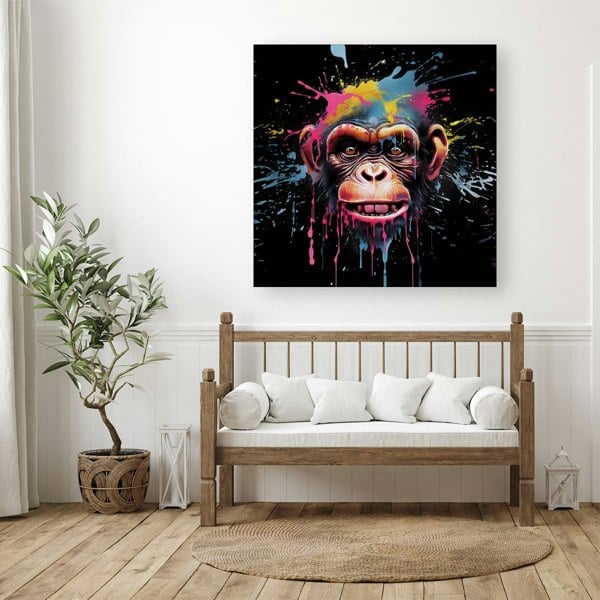 Warren Reed Multi Coloured Monkey Face Splash Art Canvas