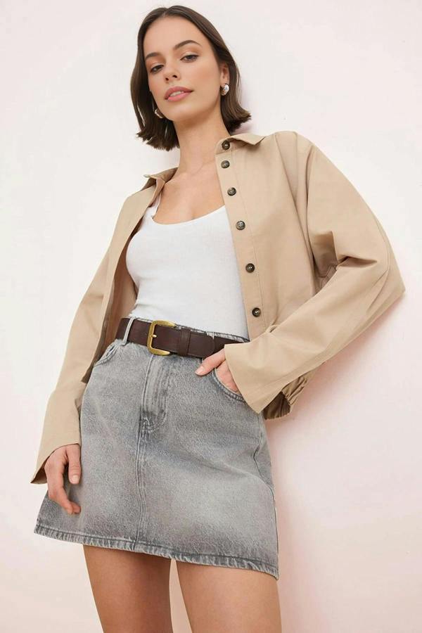 WOVCOR Mid-Waist Mini 100% Cotton Denim Skirt