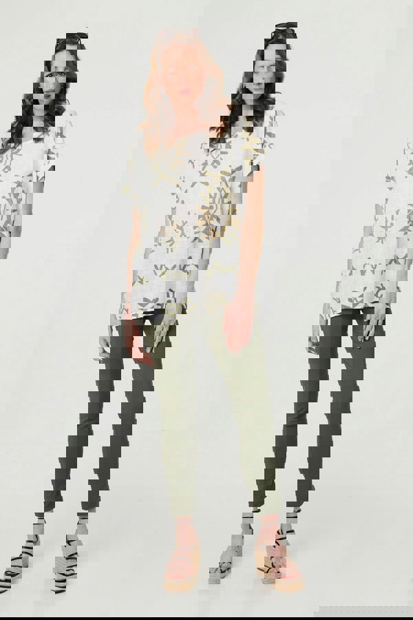 Khaki | Printed Short Sleeve Relaxed Blouse
