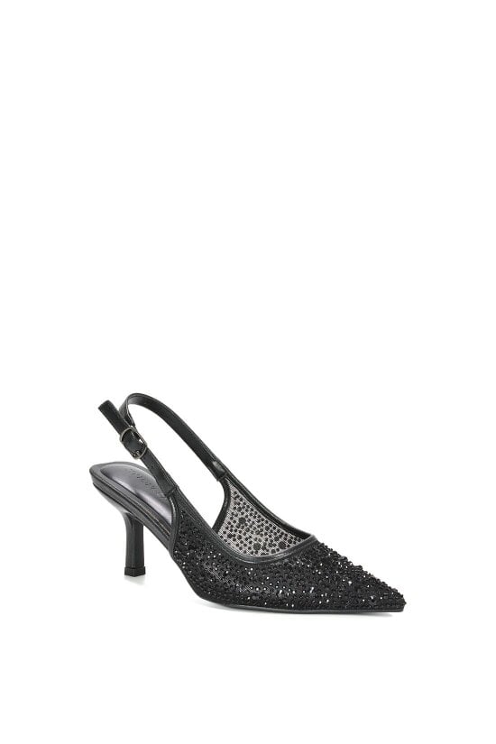 XY LONDON Diamante Slingback Court Shoes With Low Kitten Heel