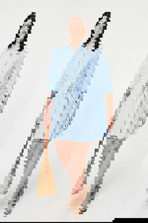 Light Blue | Curve Striped Knee Length Shirt Dress