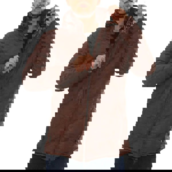 Leather Company Men's Leather Puffer Jacket Hooded Quilted Winter Coat