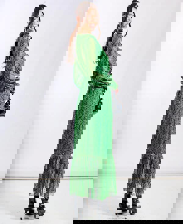 Green Animal Long Sleeve Maxi Dress