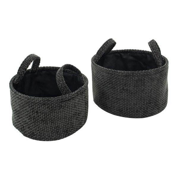 JVL Metro Round Fabric Storage Basket with Handles for Home Organisation, Set of 2, Black