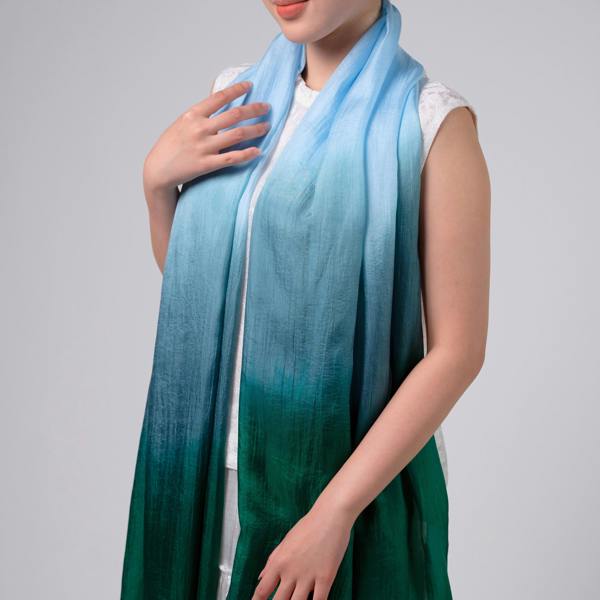 Blue & Emerald Ombré Silk Scarf – Hand-Dyed Mulberry Silk, Wedding Guest & Eid Wrap