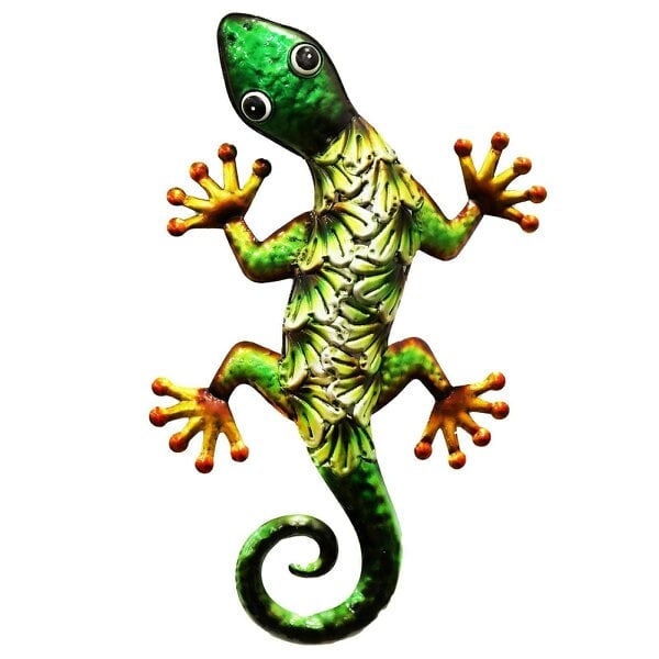 EDH Door Hardware Metallic Green Gecko Wall Art – 39 x 18 x 3.2 CM | Hand-Painted Metal Lizard Decor for Indoor & Outdoor