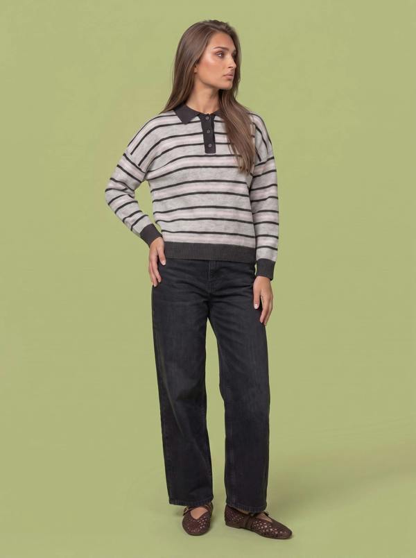 Urban Bliss Wool Blend Stripe Contrast Rugby Jumper