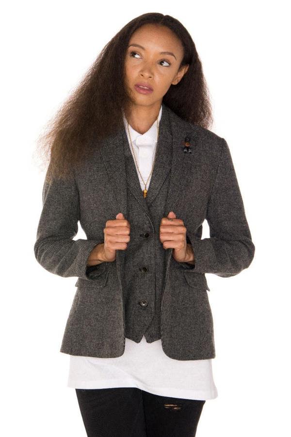 TruClothing Womens Tweed 1920s Herringbone Grey Blazer
