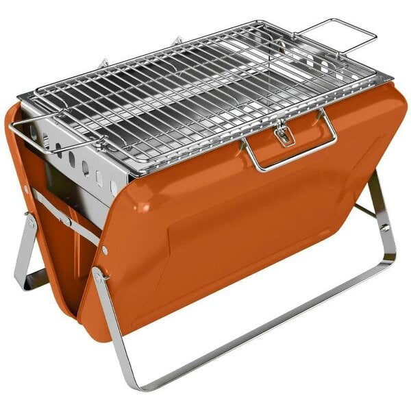 Bobobiy Charcoal BBQ Grill Portable Stainless Steel Barbecue with Tilting Grate for Camping Picnic Garden Orange