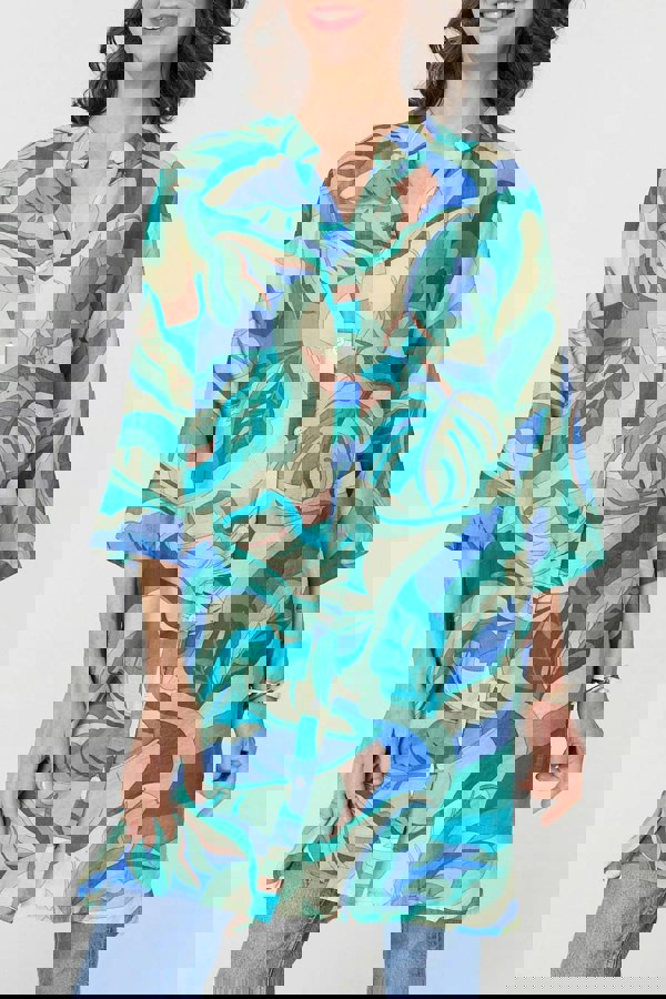 Green | Abstract Longline Relaxed Tunic Shirt
