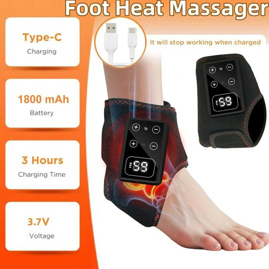 Havendro 1PC Electric Foot Ankle Massager Heating Vibration Hot Compress Pain Relief Tool