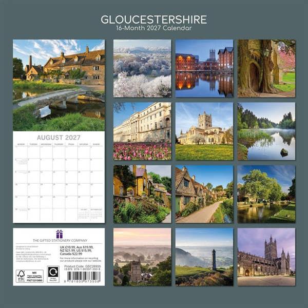 Gloucestershire Calendar 2027, Wall Calendars, Month To View, Travel, Gift