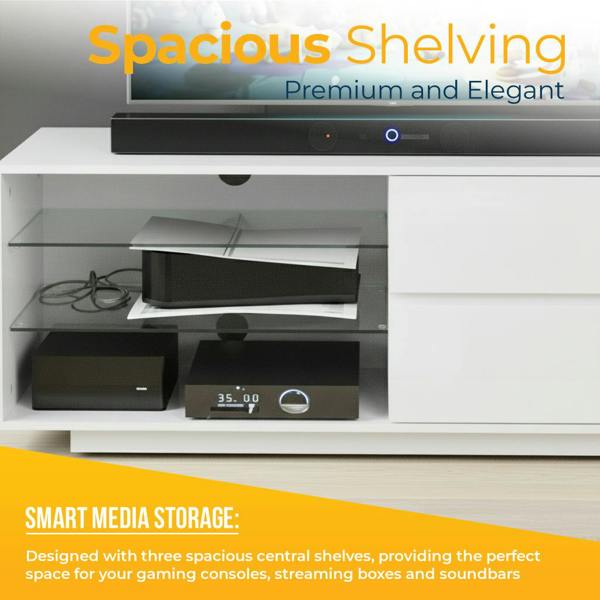 Homeology Gallus High Gloss White with 2-White Drawers and 3-Shelf 32"-55" LED/OLED/LCD TV Cabinet