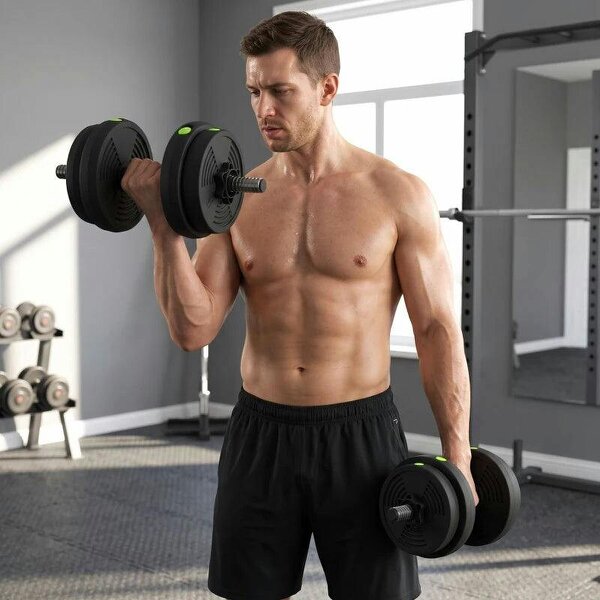 Adjustable Weight Barbell & Dumbbells Set Free Weights Strength Muscle Exercise Home Gym Training, Black and Green - Black and Green