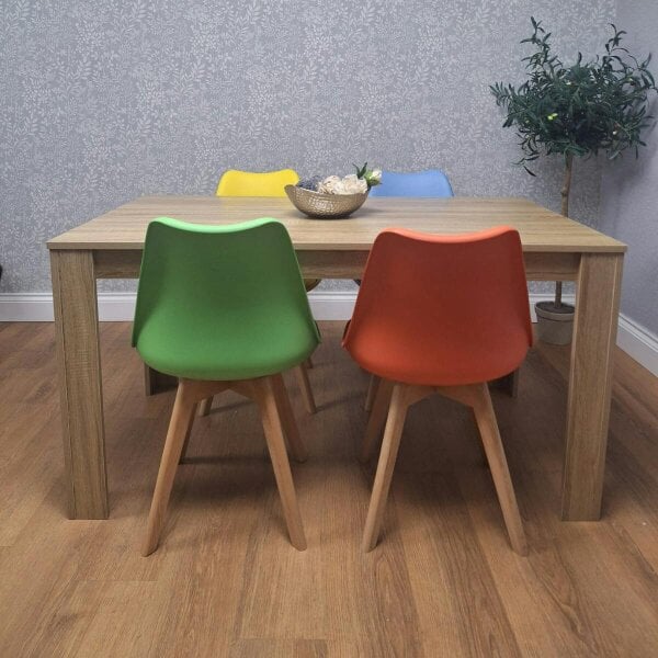 Kosy Koala Oak Effect Dining Table Set With 4 Mix Plastic Chairs Dining Room Furniture