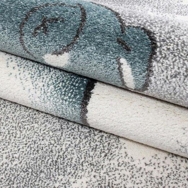 Kids Rug Grey Blue Bear Pattern Childrens Star Mat Round Nursery Playroom Carpet