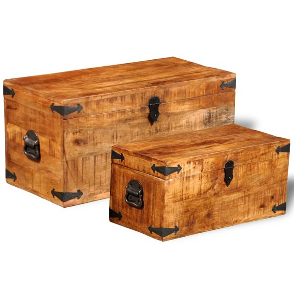 Berkfield Storage Chest Set 2 Pieces Rough Mango Wood