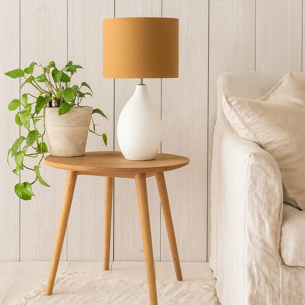 Wyld Haus Long Island Large Round White Bamboo Table Lamp with Ochre Shade