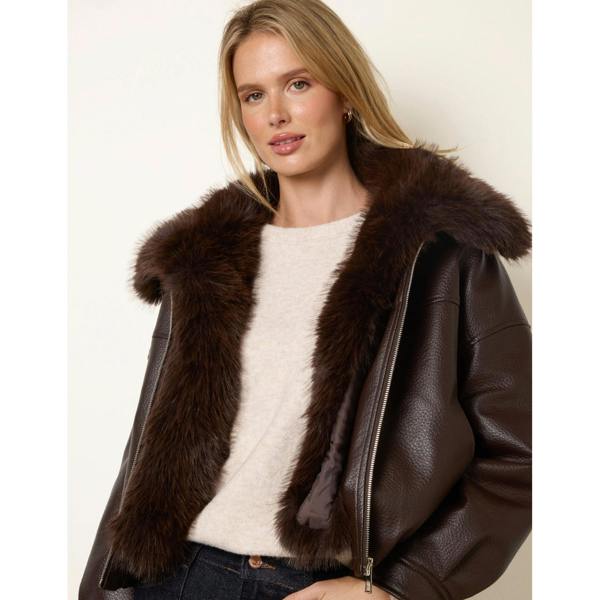 Blue Vanilla PU Faux Fur Trimmed Jacket