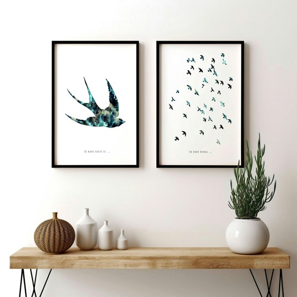 Hallway art | Set of 2 Flying birds wall art prints