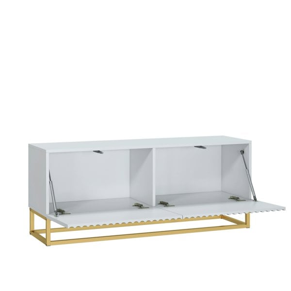 Mex Furniture White TV Unit with Gold Base 100cm – Fluted Fronts & Push-Down Doors