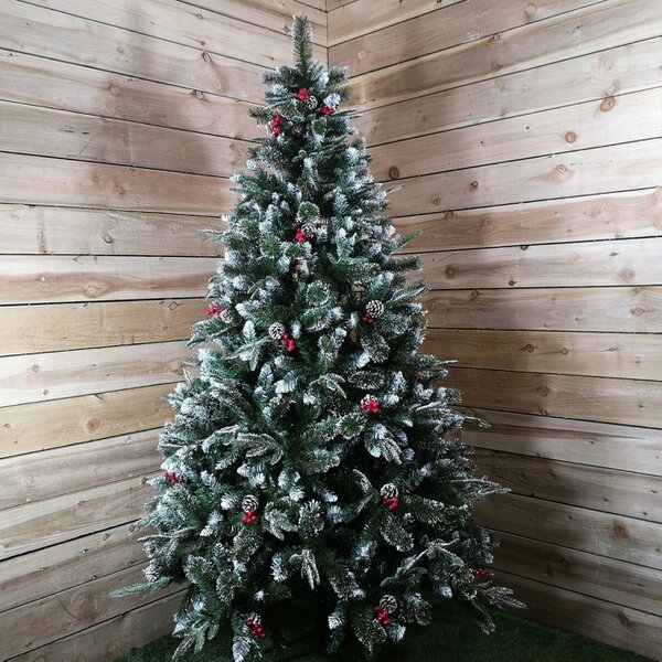 Samuel Alexander Premier Christmas Tree 8ft New Jersey Spruce PVC PE Bristle Festive Berries Cones