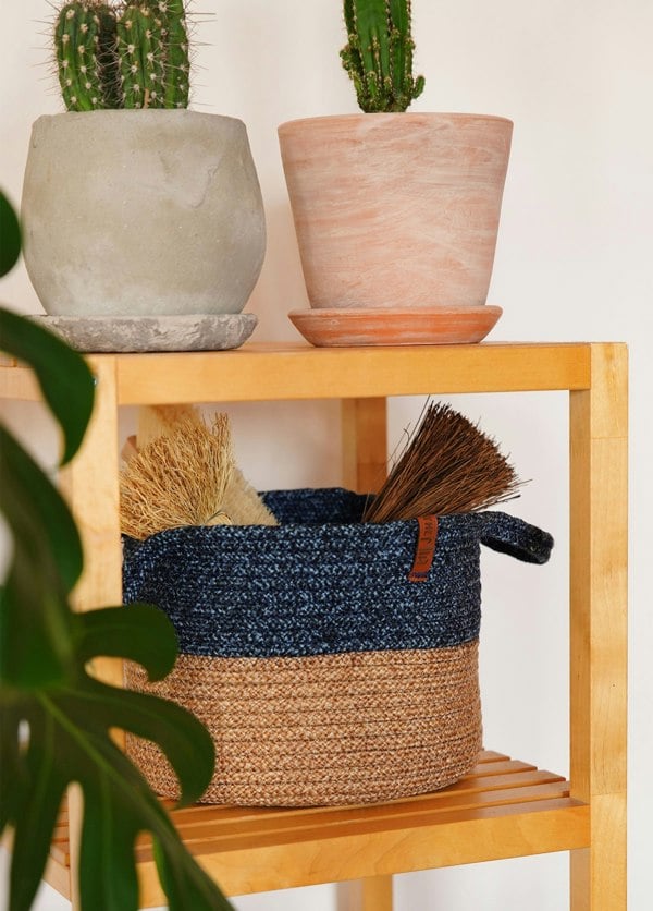 Rozi Jute Handwoven Storage Basket (Blue)